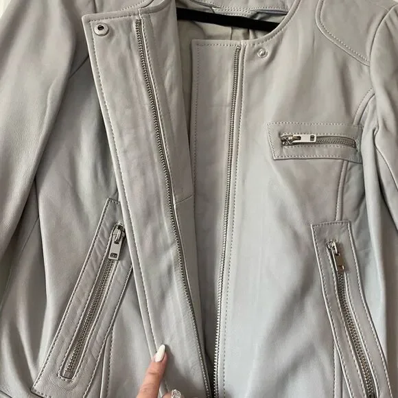 Lamb skin grey leather jacket
